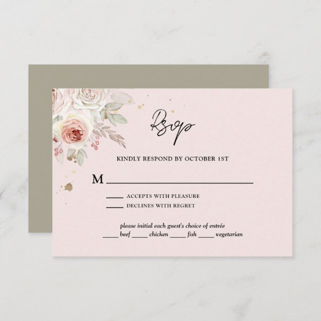 Cartão RSVP Casamento Russo Boho Floral Rosa (Frente/Verso)