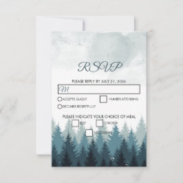 Cartão RSVP Casamento Russo da Floresta de Aquarela Pine Tree