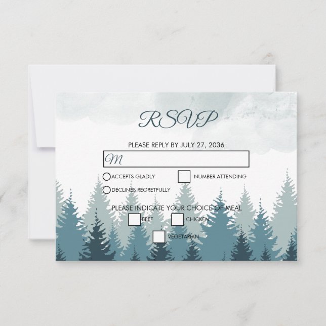 Cartão RSVP Casamento Russo da Floresta de Aquarela Pine Tree (Frente)