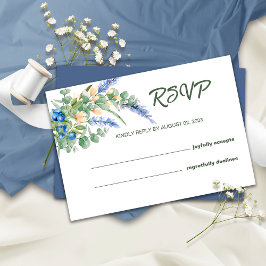 Cartão RSVP Casamento Russo da Lavanda de Flores Selvagens-Blu
