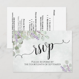 Cartão RSVP Casamento Russo de Aquarela Eucalyptus e Lavanda