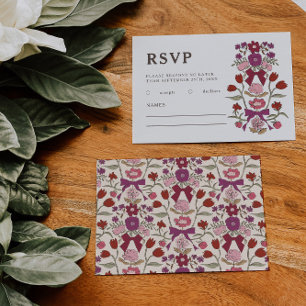 Cartão RSVP Casamento russo de Arcos magenta e flores