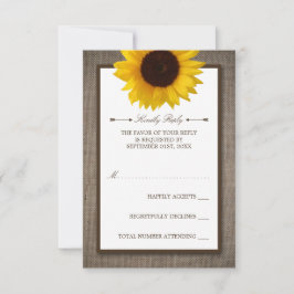 Cartão RSVP Casamento Russo De Girassol E Burlap