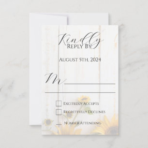 Cartão RSVP Casamento russo de girassol e madeira de celeiro b