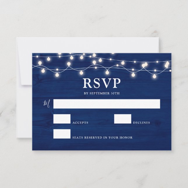 Cartão RSVP Casamento Russo De Madeira Azul Simples (Frente)