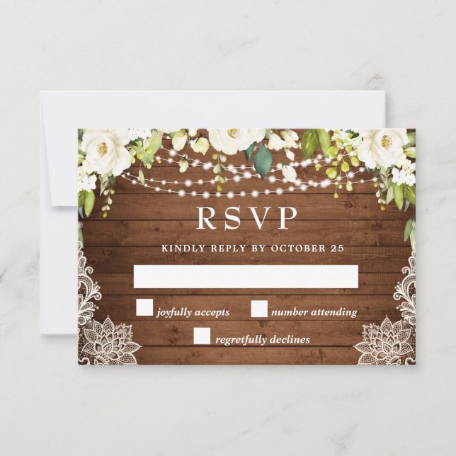 Cartão RSVP Casamento Russo de Rosas Brancas Elegantes (Frente)