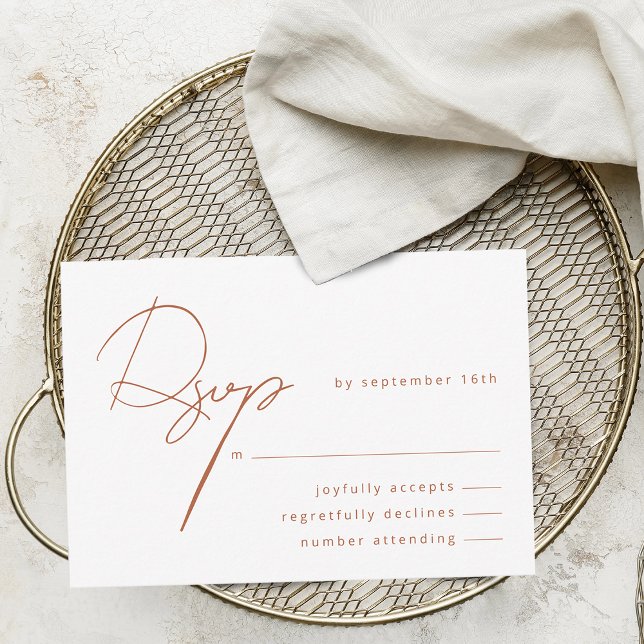 Cartão RSVP Casamento Russo de Terracotta da Caligrafia Elegan (Elegant Calligraphy Rustic Terracotta Wedding RSVP Card)