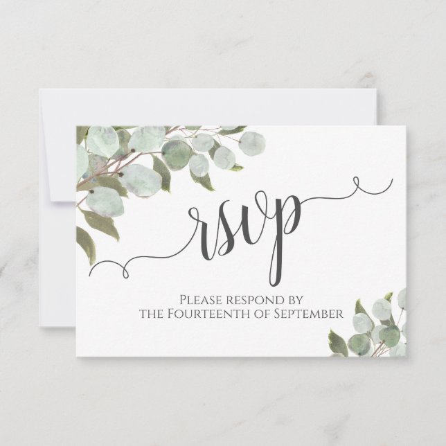 Cartão RSVP Casamento Russo de Watercolor Eucalyptus & Greener (Frente)