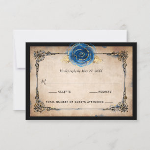 Cartão RSVP Casamento Russo Dourado de Rosa Azul Elegante