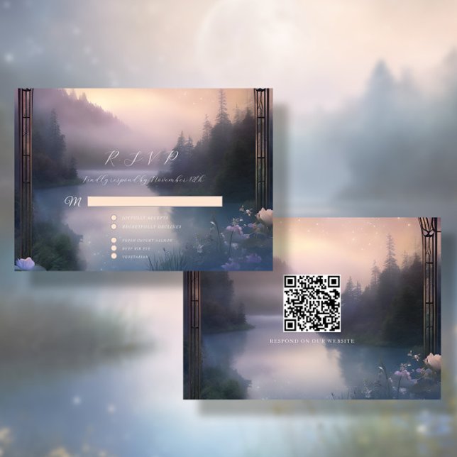 Cartão RSVP Casamento Russo Eteral das Estrelas do Lago Montan (Criador carregado)