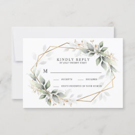 Cartão RSVP Casamento Russo Geométrico Verde e Dourado