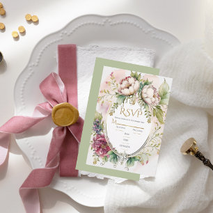 Cartão RSVP Casamento Russo Romântico Elegante Sage