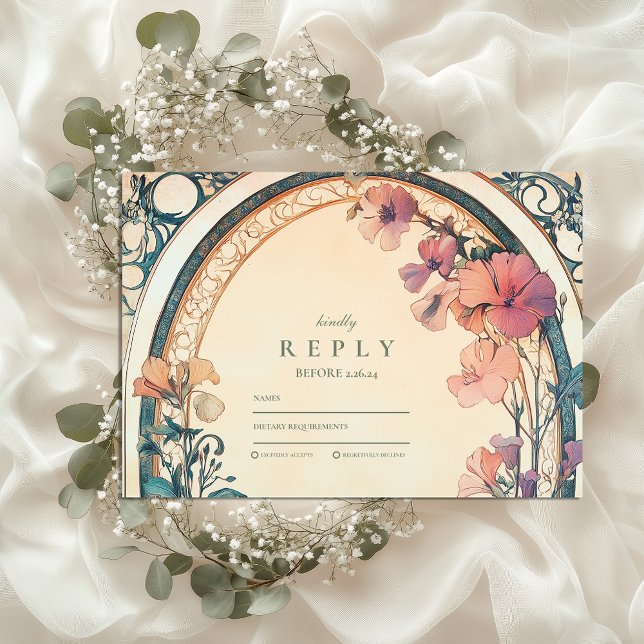 Cartão RSVP Casamento Rust Blue Bloom (Criador carregado)