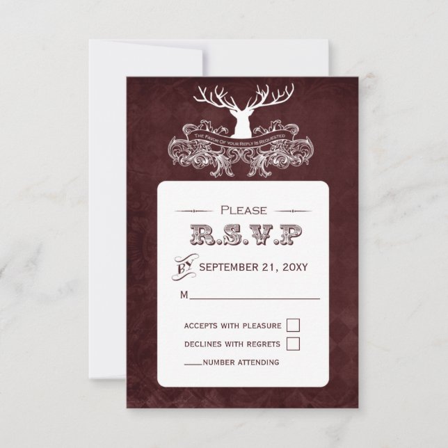 Cartão RSVP Casamento Rustic Antler Deer Winter Woodland (Frente)