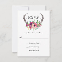 Cartão RSVP Casamento Rustic Antlers Boho Floral Allure
