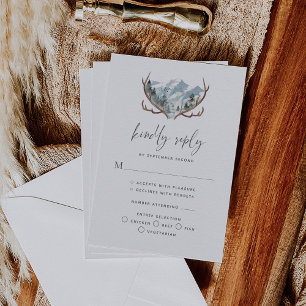 Cartão RSVP Casamento Rustic Antlers Mountain