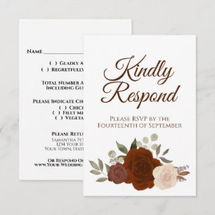 Cartão RSVP Casamento Rustic Autumn Floral Rust Orange Rosas