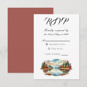 Cartão RSVP Casamento Rustic Autumn Lakeside Forest