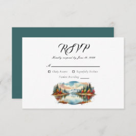 Cartão RSVP Casamento Rustic Autumn Lakeside Forest