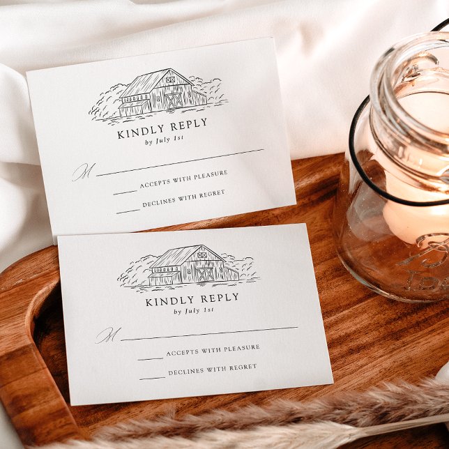 Cartão RSVP Casamento Rustic Barn Elegante (Criador carregado)