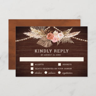 Cartão RSVP Casamento Rustic Barn Wood Earthy Floral Boho Pamp