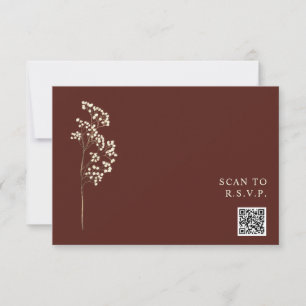 Cartão RSVP Casamento Rustic Beet Red Gypsophila Código QR