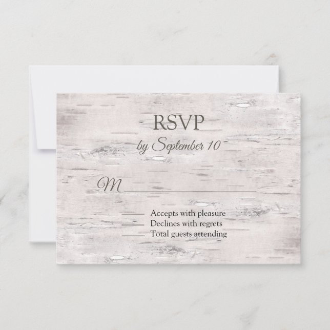 Cartão RSVP Casamento Rustic Birch Latido (Frente)