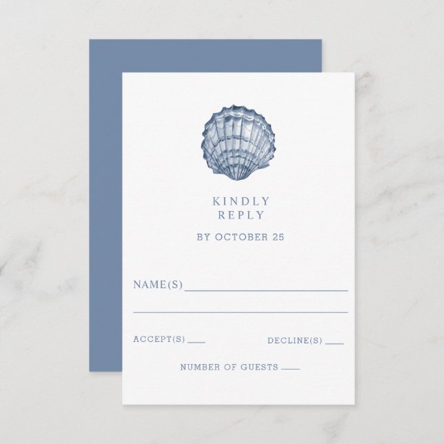 Cartão RSVP Casamento Rustic Blue Seashells Marine Ocean Beach (Frente/Verso)