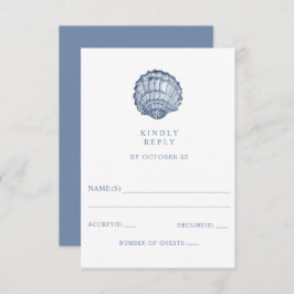 Cartão RSVP Casamento Rustic Blue Seashells Marine Ocean Beach