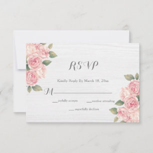 Cartão RSVP Casamento Rustic Blush Rosa White Wood