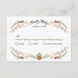 Cartão RSVP Casamento Rustic Bohemian Autumn Floral Wreath