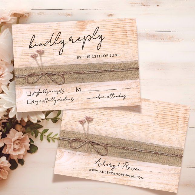 Cartão RSVP Casamento Rustic Boho Eco Wood Blush Wildflower (Criador carregado)