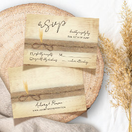 Cartão RSVP Casamento Rustic Boho Faux Pampass Grass Eco Wood