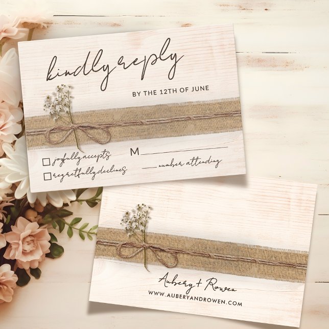 Cartão RSVP Casamento Rustic Boho Floral Eco Wood Wildflower (Criador carregado)