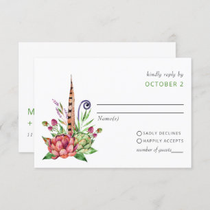 Cartão RSVP Casamento Rustic Boho Succulent Cactus Greenery