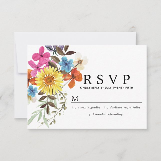 Cartão RSVP Casamento Rustic Boho Summer Wlidflower (Frente)