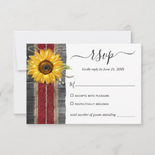 Cartão RSVP Casamento Rustic Burgundy Lace Watercolor Sunflowe