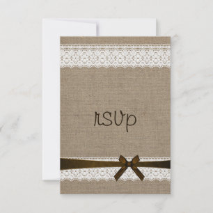 Cartão RSVP Casamento Rustic Burlap e Vintage Lace