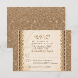 Cartão RSVP Casamento Rustic Burlap Lace
