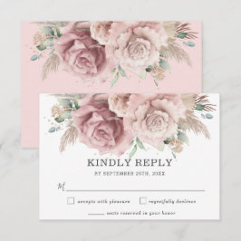 Cartão RSVP Casamento Rustic Chic Blush Dusty Rosa Floral Pamp