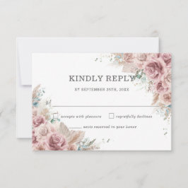 Cartão RSVP Casamento Rustic Chic Blush Dusty Rosa Floral Pamp