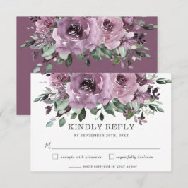 Cartão RSVP Casamento Rustic Chic Mauve Purple Floral Greenery