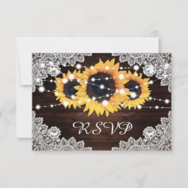 Cartão RSVP Casamento Rustic Chic Wood Lace Sunflower