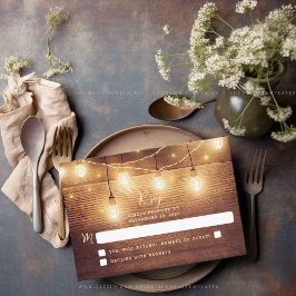 Cartão RSVP Casamento Rustic Country Wood String Luzes