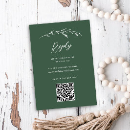 Cartão RSVP Casamento Rustic Dark Green Wildflower Código QR