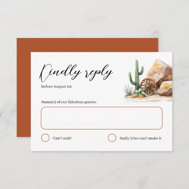 Cartão RSVP Casamento Rustic Desert Cactus Western (Frente/Verso)