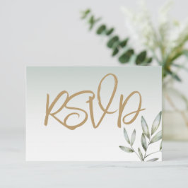 Cartão RSVP Casamento Rustic Dourado e Folhagem Verde Sage