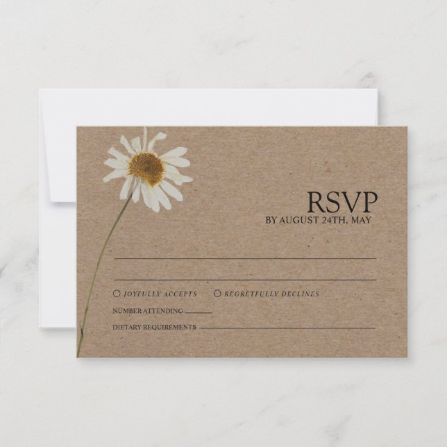 Cartão RSVP Casamento Rustic Dried Sunflower Kraft (Frente)