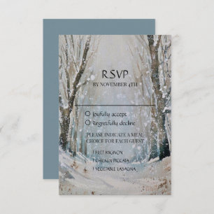 Cartão RSVP Casamento Rustic Dusty Blue Forest Watercolor