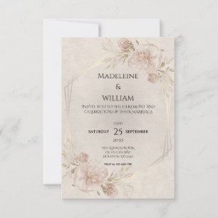 Cartão RSVP Casamento Rustic Dusty Roses Rosa e Flores Selvage